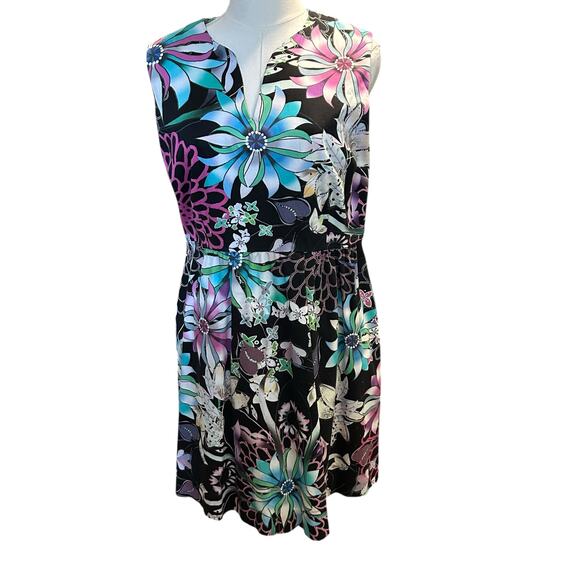 Cynthia Crowley SZ 10 Black Floral Sleeveless Dress Lining Classy A Line Preppy - Picture 1 of 7